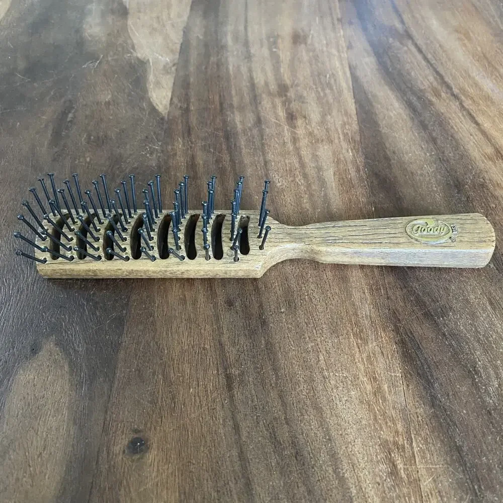 Vintage Goody Faux Wood Styling Hair Brush Brown Ball Tips USA Made